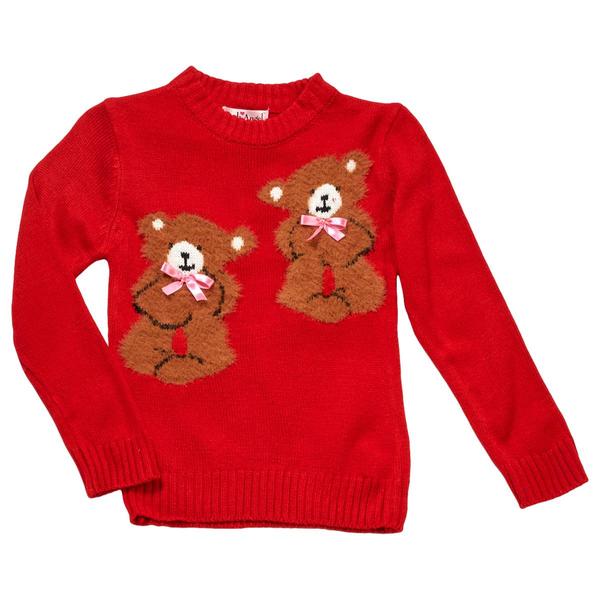 Girls (4-6x) Pink Angel(tm) Crew Neck Teddy Bear Sweater alternate view