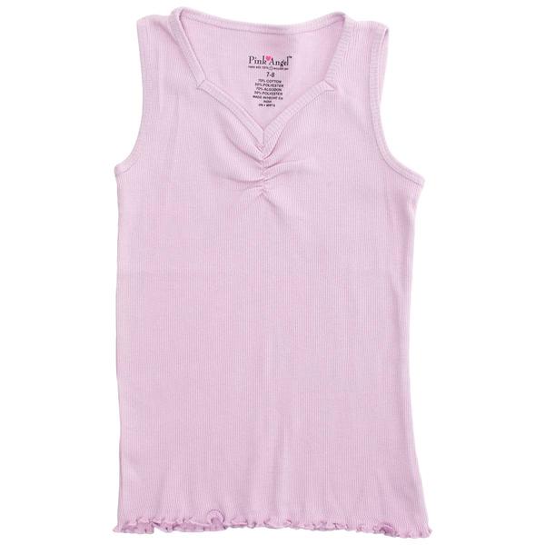 Girls (7-16) Pink Angel(tm) Cinch V-Neck Rib Tank Top w/ Lettuce Hem alternate view