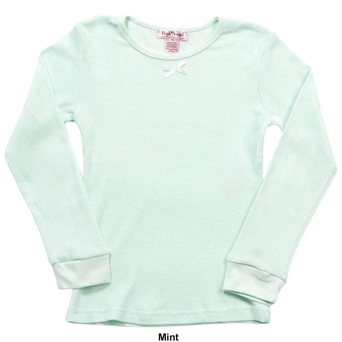 Girls (7-16) Pink Angel Basic Thermal Top W/Bow Detail