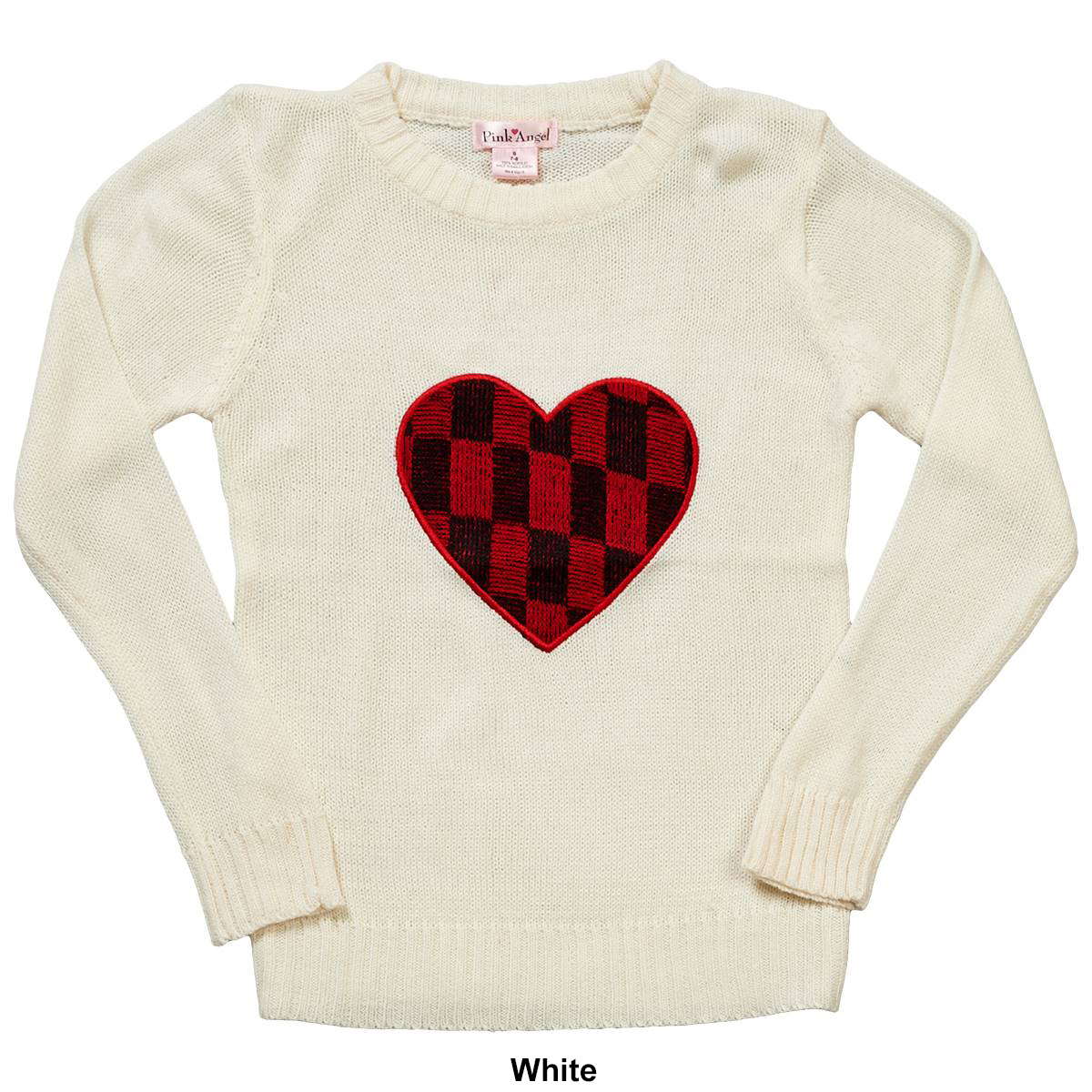 Girls (4-6x) Pink Angel(tm) Buffalo Plaid Heart Sweater