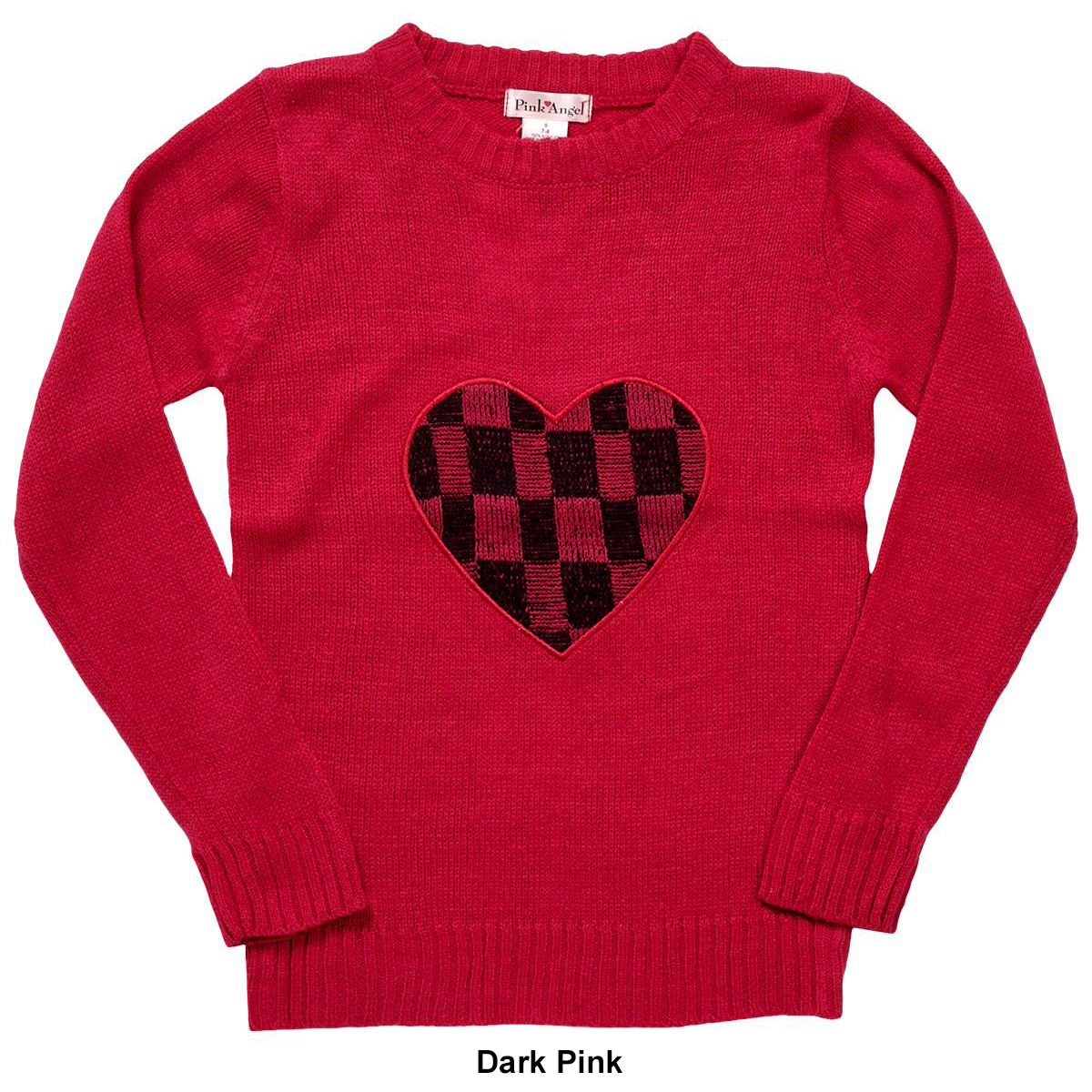 Girls (4-6x) Pink Angel(tm) Buffalo Plaid Heart Sweater