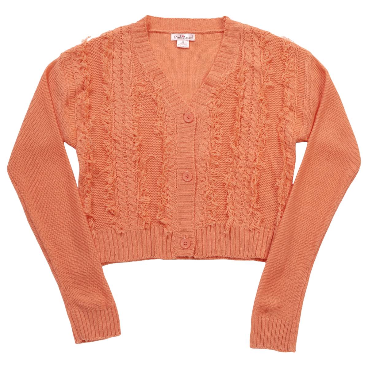 Girls (7-16) Pink Angel Distressed Crop Cardigan