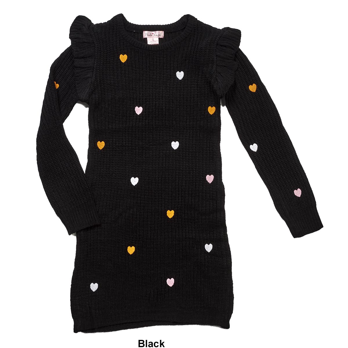 Girls (7-16) Pink Angel(tm) Embroidered Heart Ruffle Sweater Dress