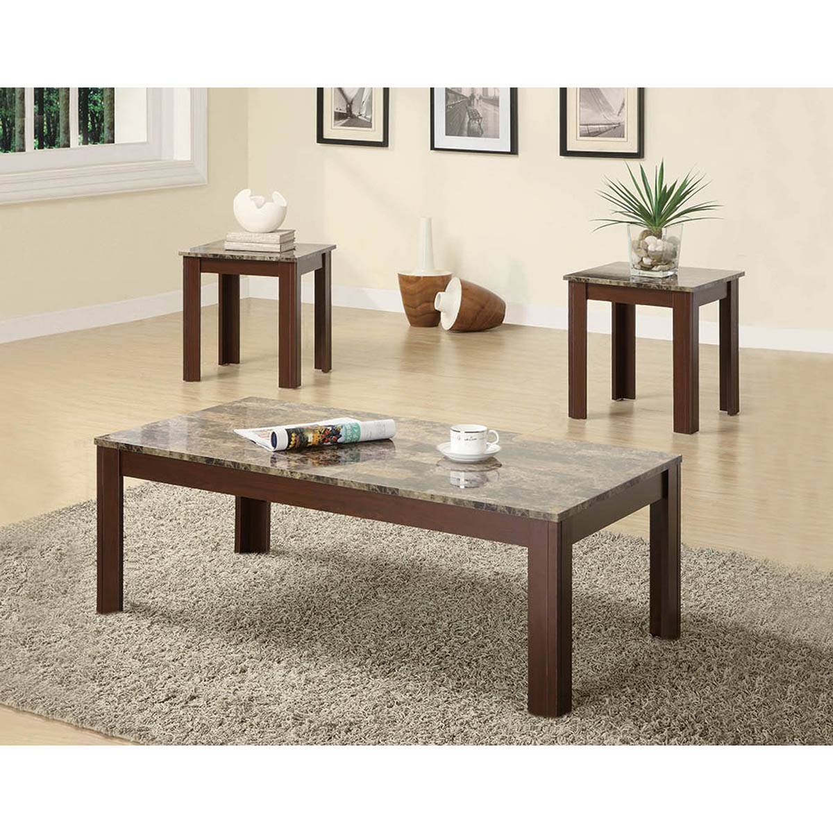Coaster 3pc. Faux Marble Top Occasional Set - Brown