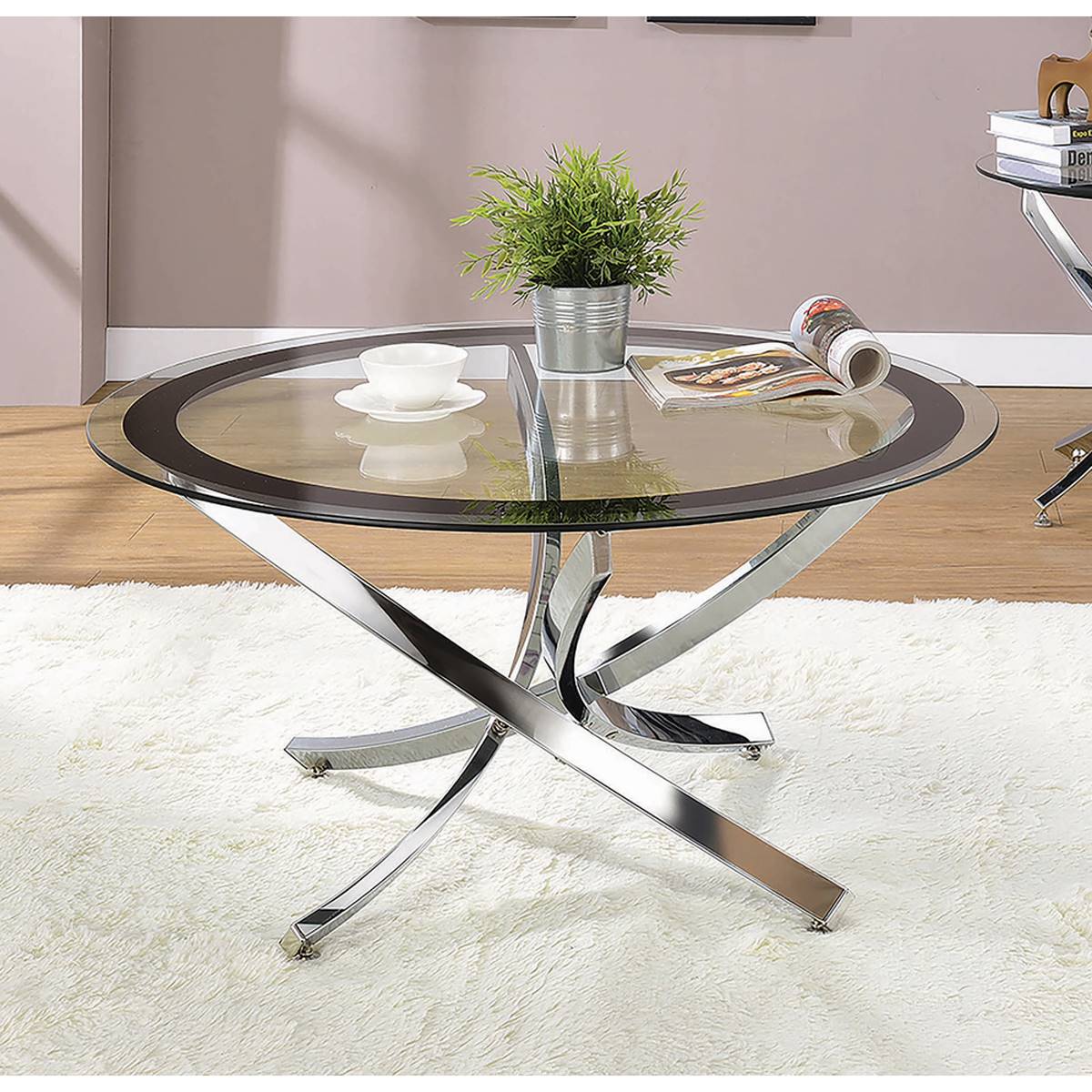 Coaster Chrome And Black Glass Top Coffee Table