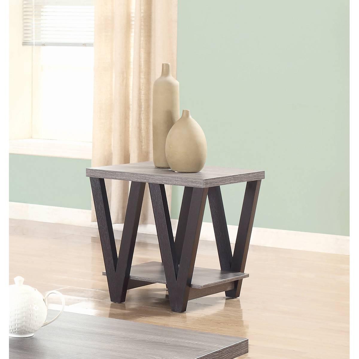 Coaster Higginsand Antique Grey V-shaped End Table