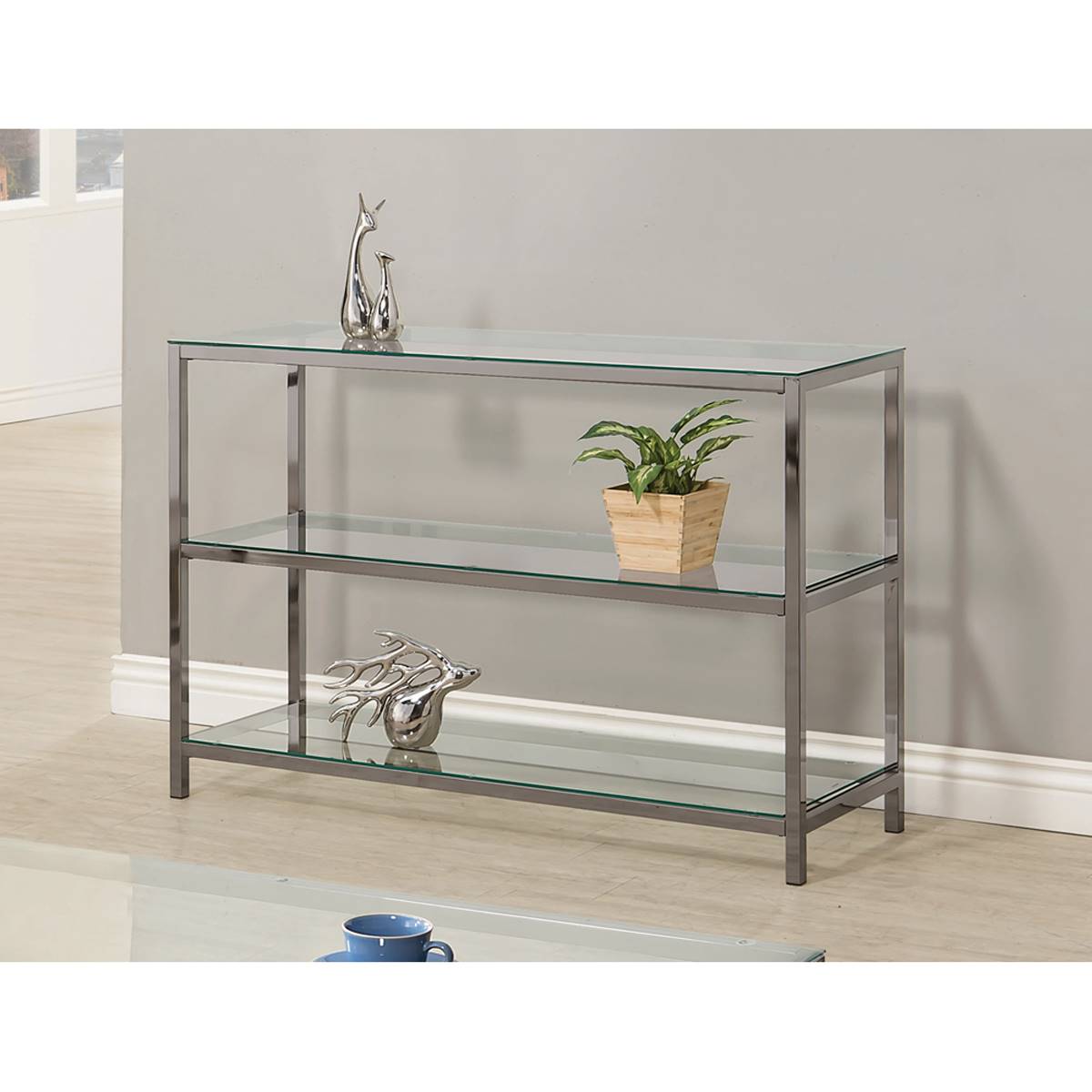 Coaster Ontario Black Nickel  Sofa Table W/ Glass Shelf