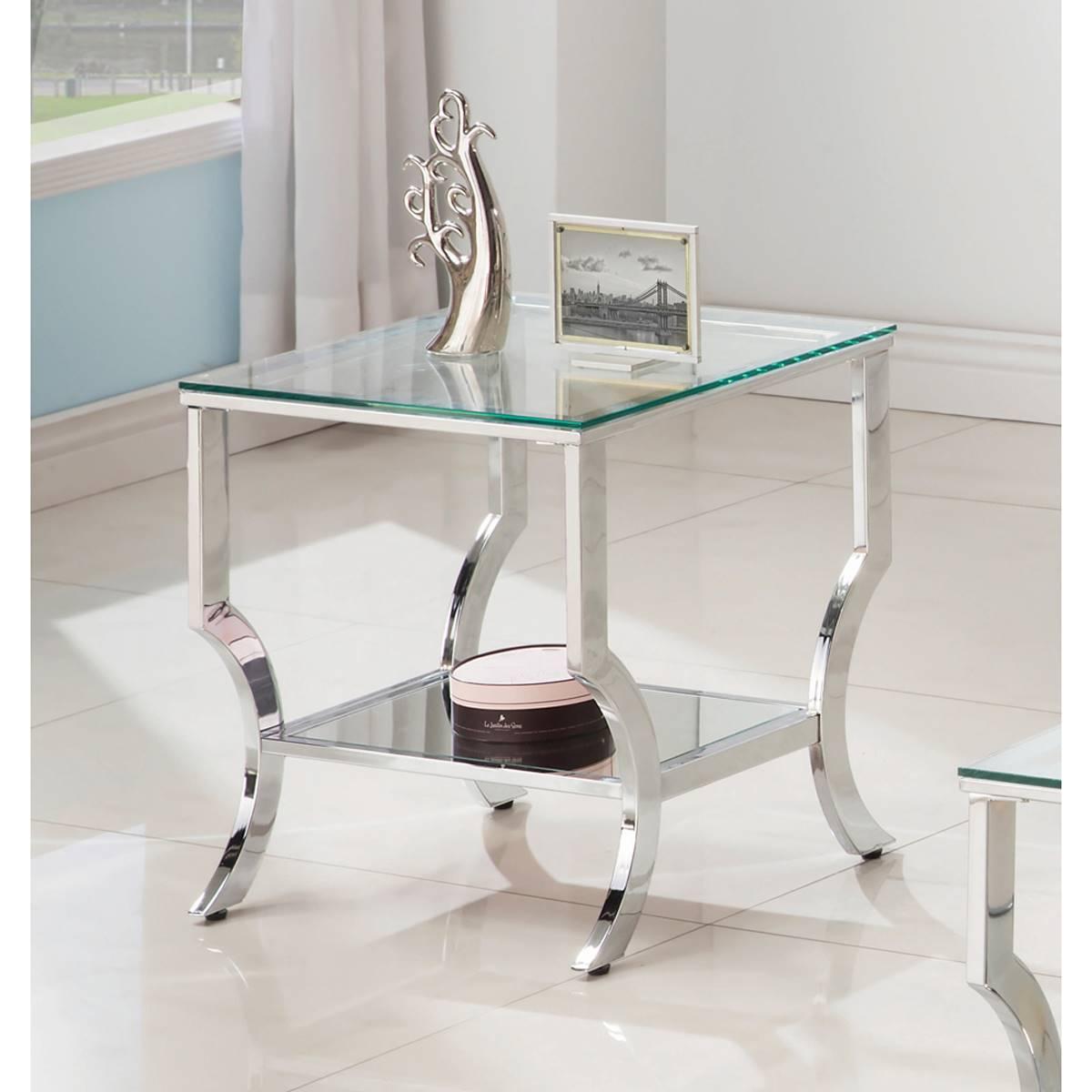 Coaster Square End Table w/ Mirrored Shelf - Chrome