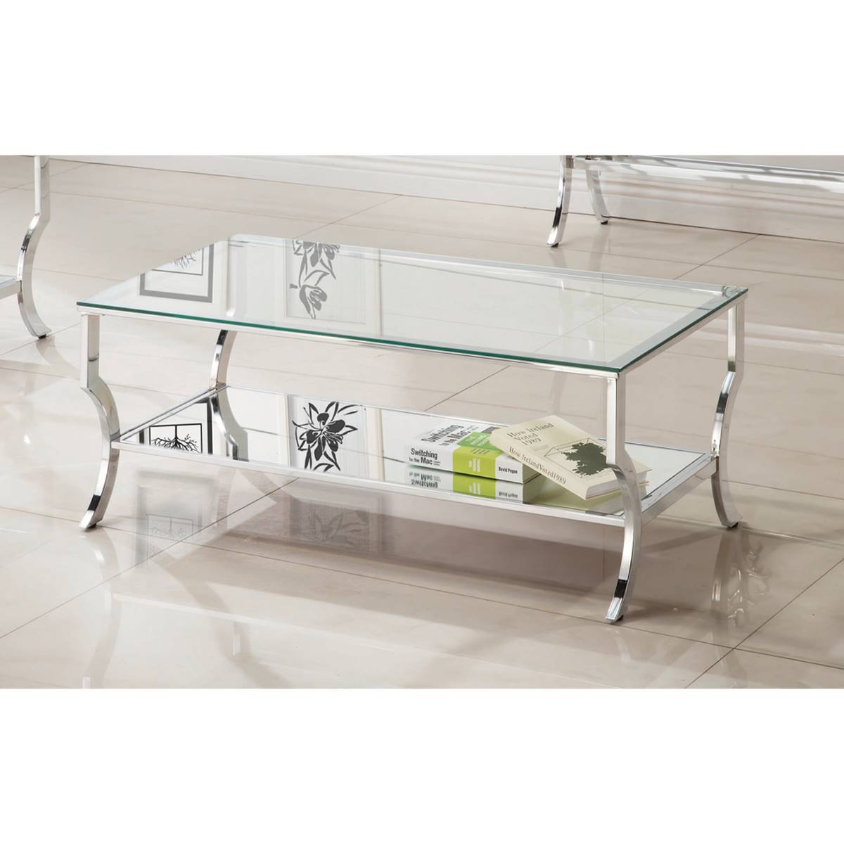 Coaster Rectangular Coffee Table W/Mirrored Shelf - Chrome