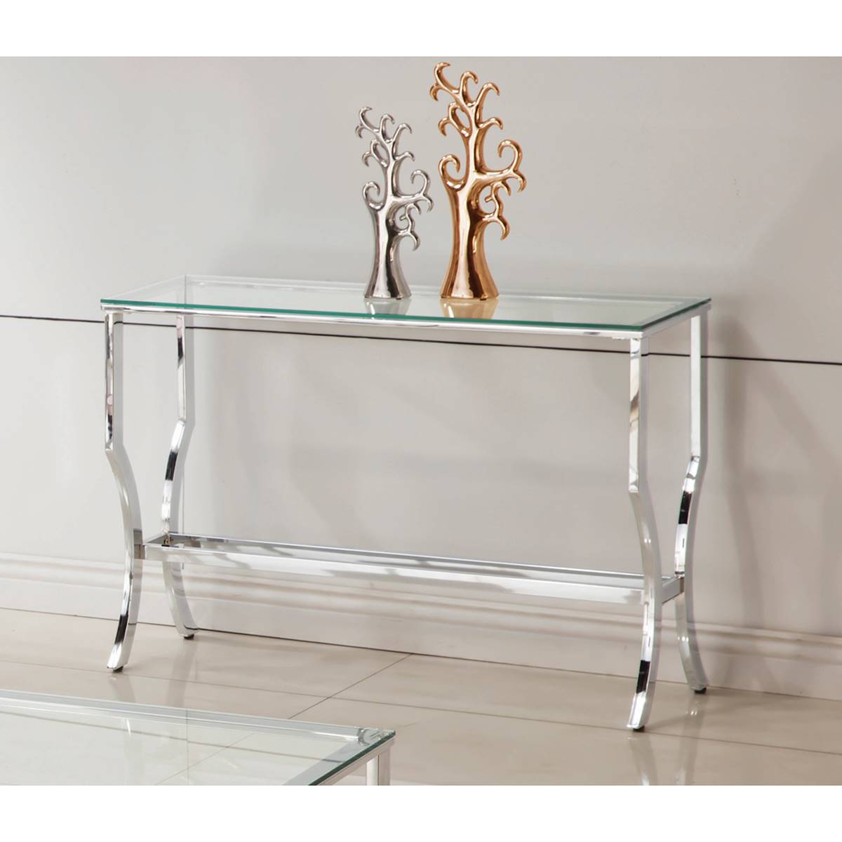 Coaster Rectangular Sofa Table W/ Mirrored Shelf - Chrome