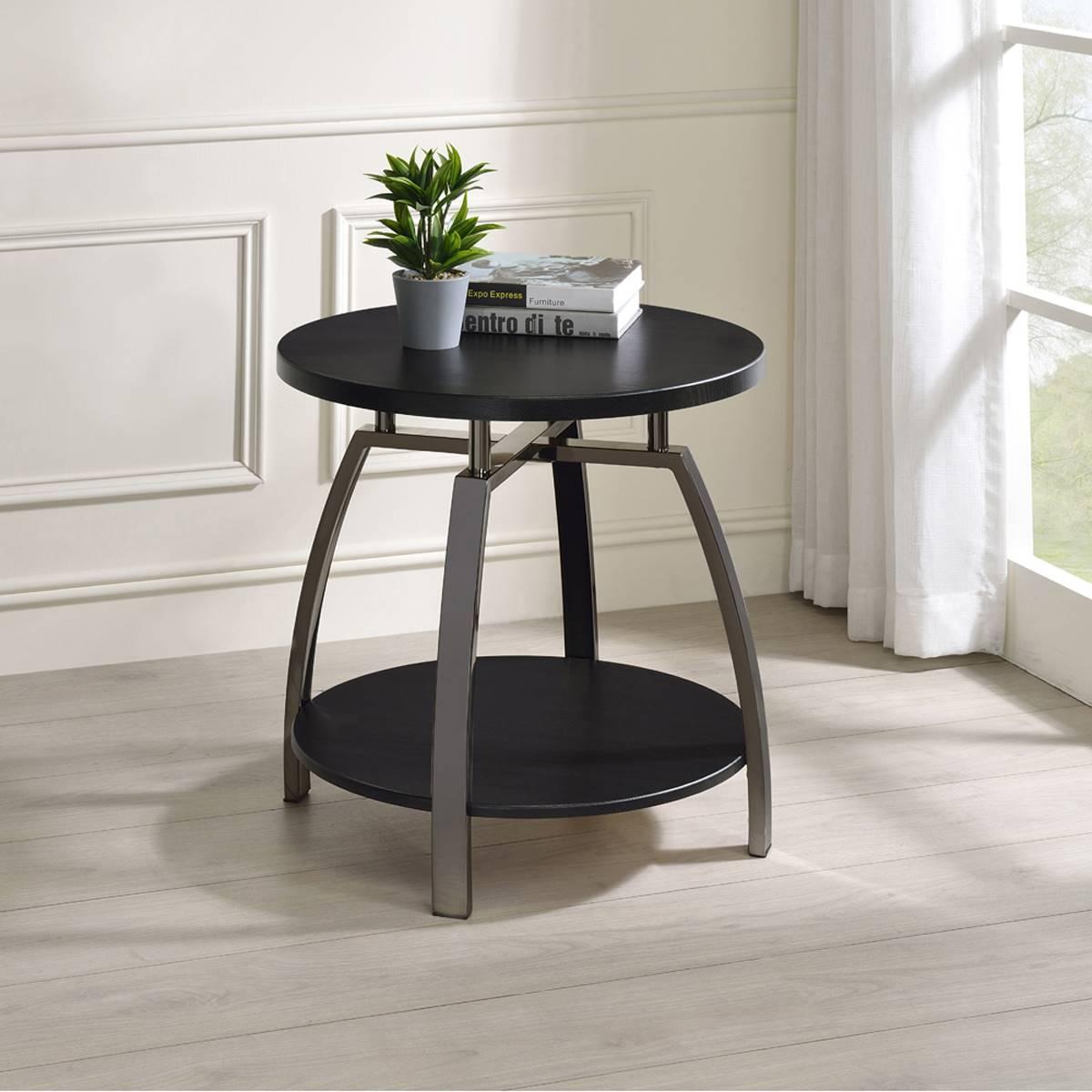 Coaster Round End Table - Dark Grey & Black Nickel