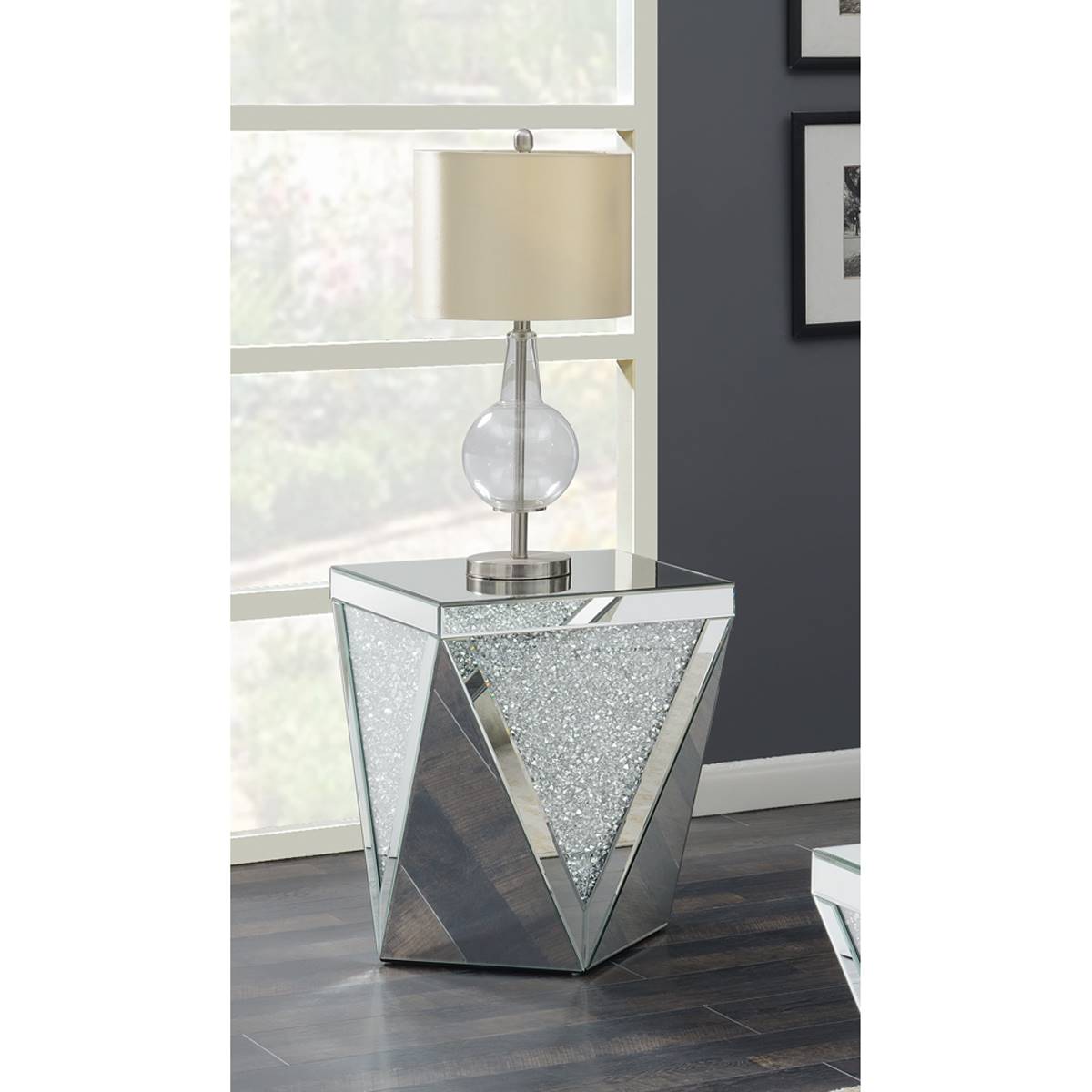 Coaster Square End Table W/Triangle Detailing Silver/Clear Mirror