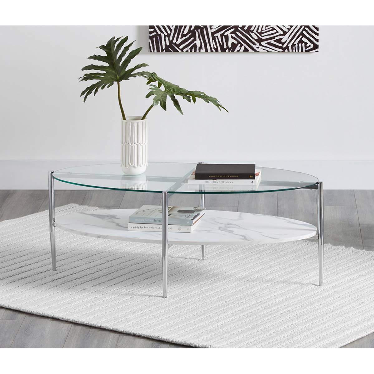 Coaster Round Glass Top Coffee Table - White & Chrome