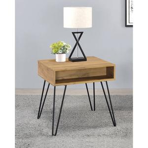 Coaster Square End Table with Open Compartment - Golden Oak/Black