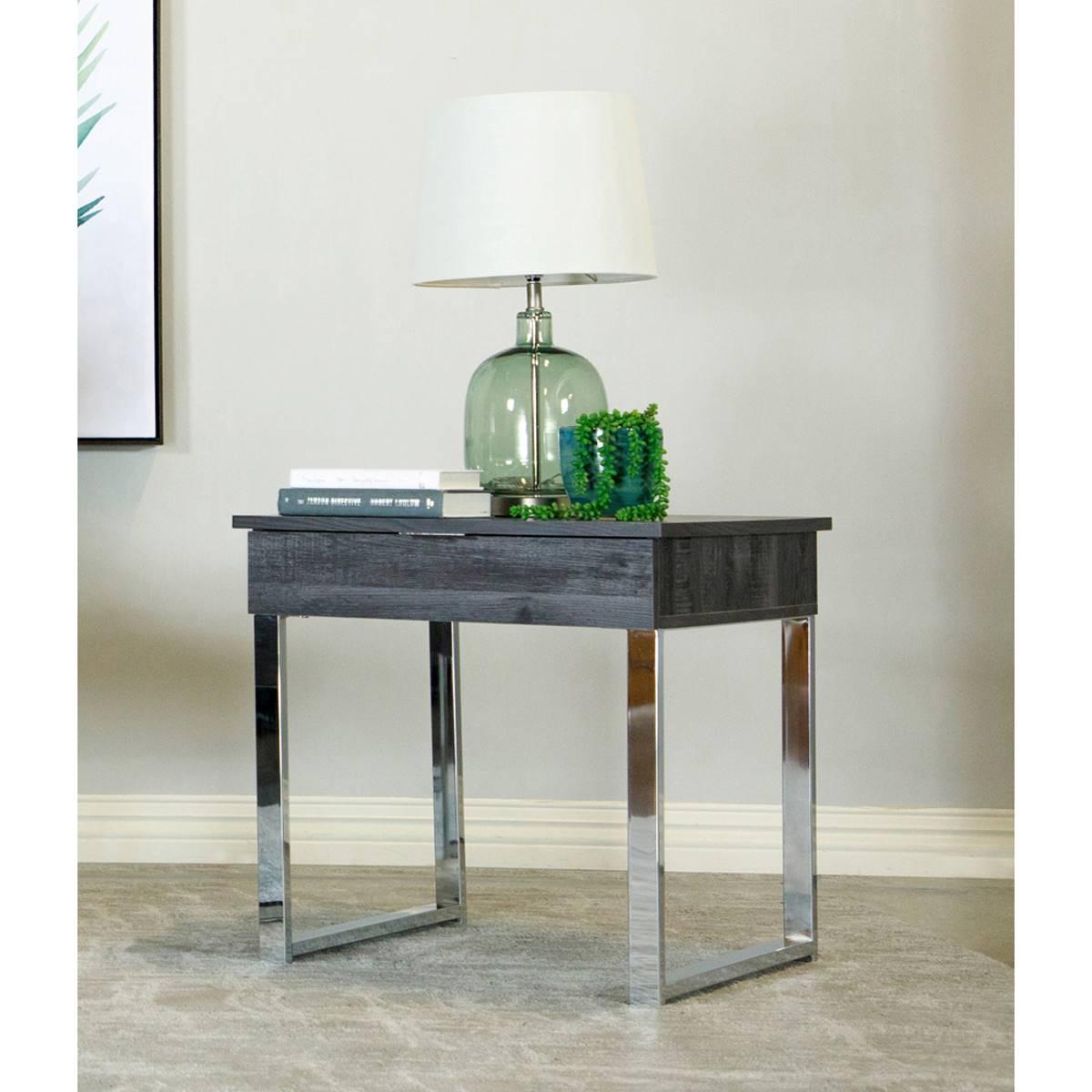 Coaster Square 1-drawer End Table - Charcoal/Chrome