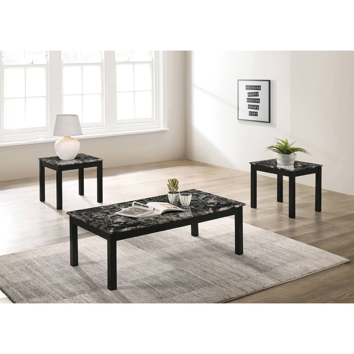 Coaster Faux Marble Rectangle 3pc. Occasional Table Set - Black