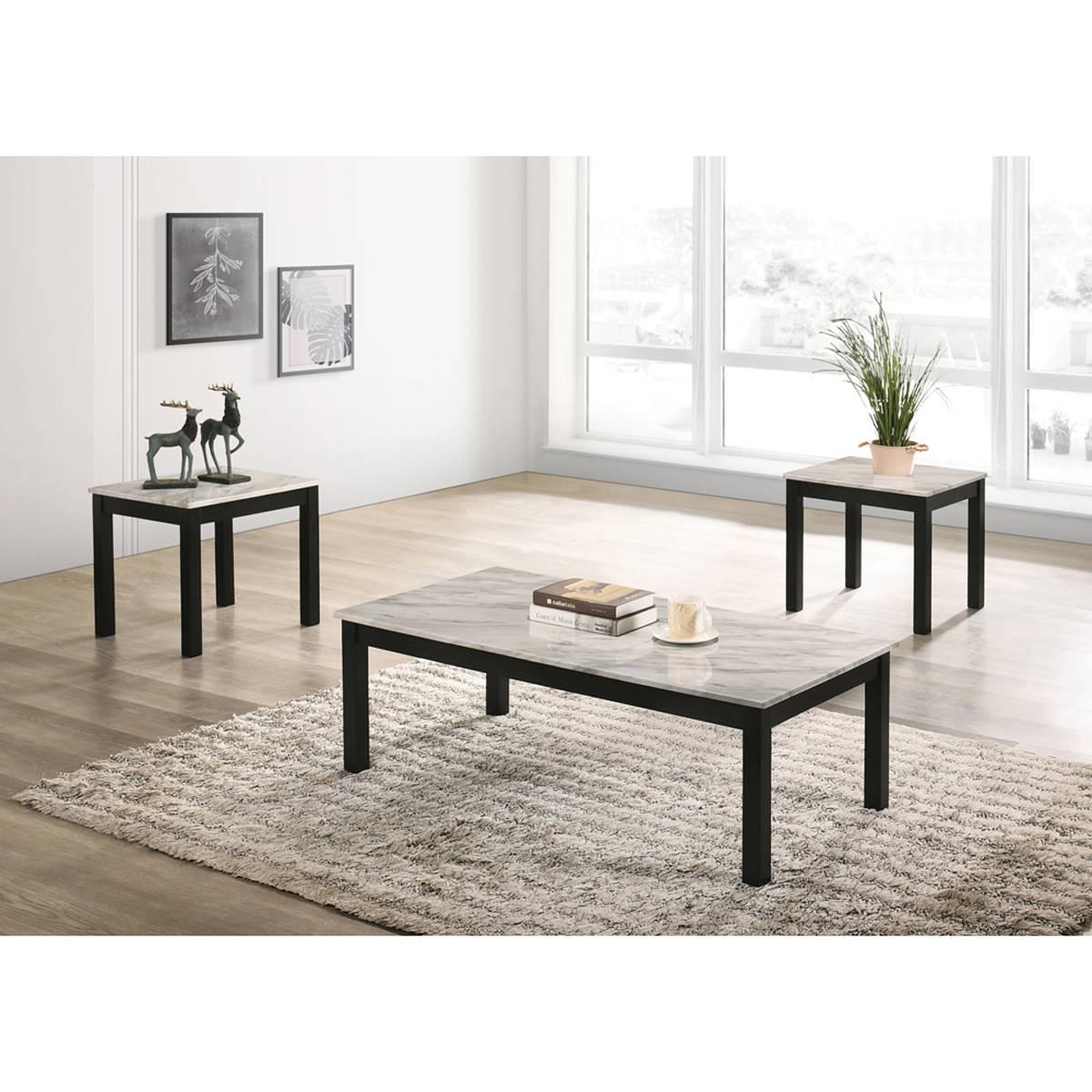 Coaster Faux Marble 3pc. Occasional Table Set - White & Black