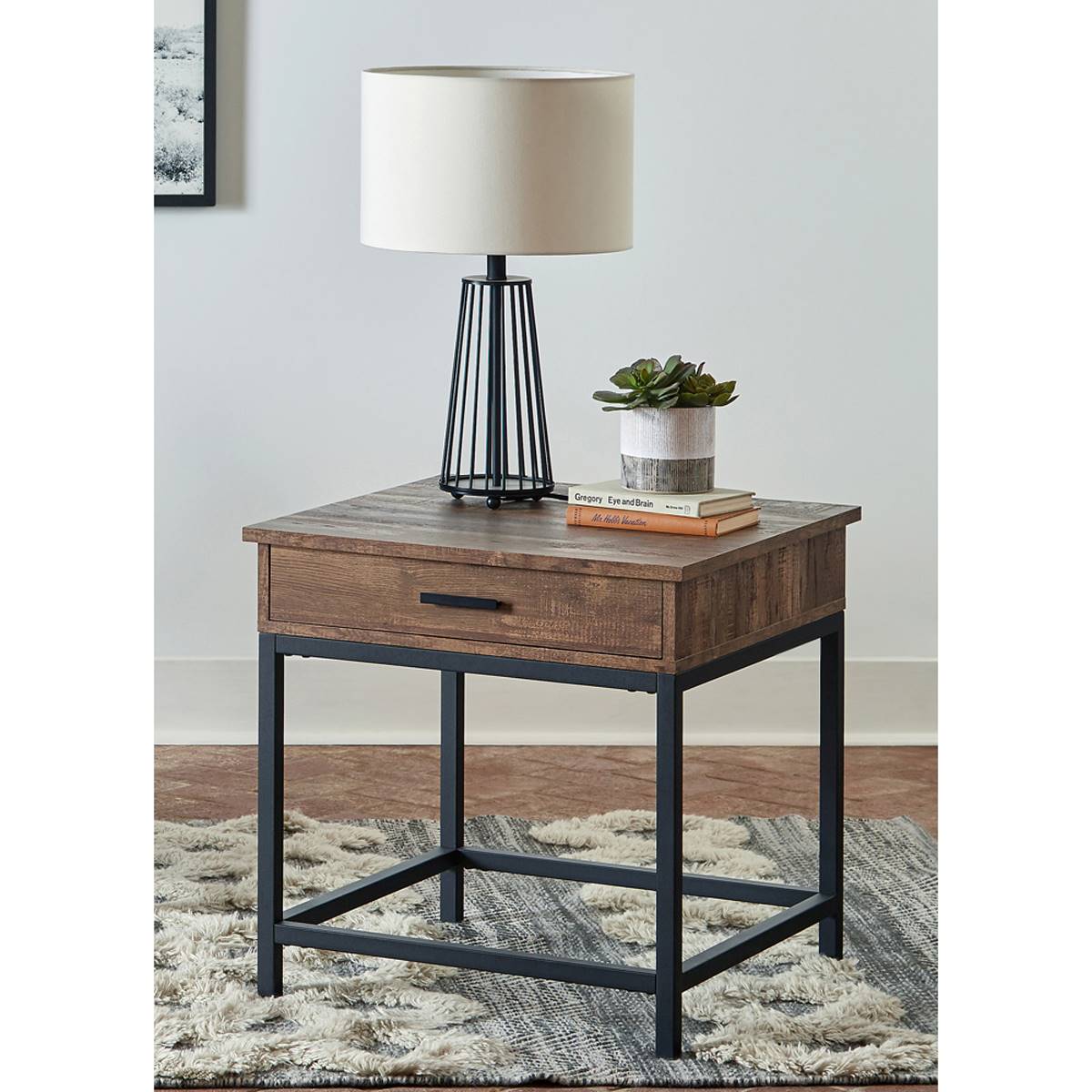 Coaster Square 1-drawer End Table - Brown Oak And Sandy Black