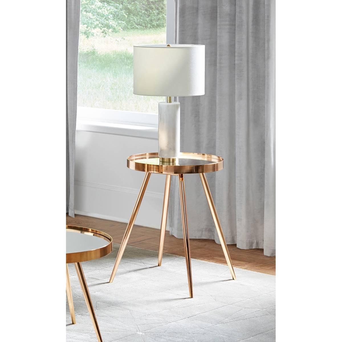 Coaster Sophia Gold Round Mirror Top End Table