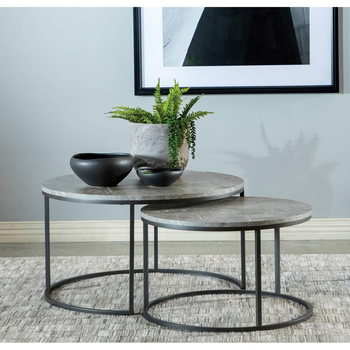 Coaster Round 2pc. Nesting Coffee Table - Grey & Gunmetal