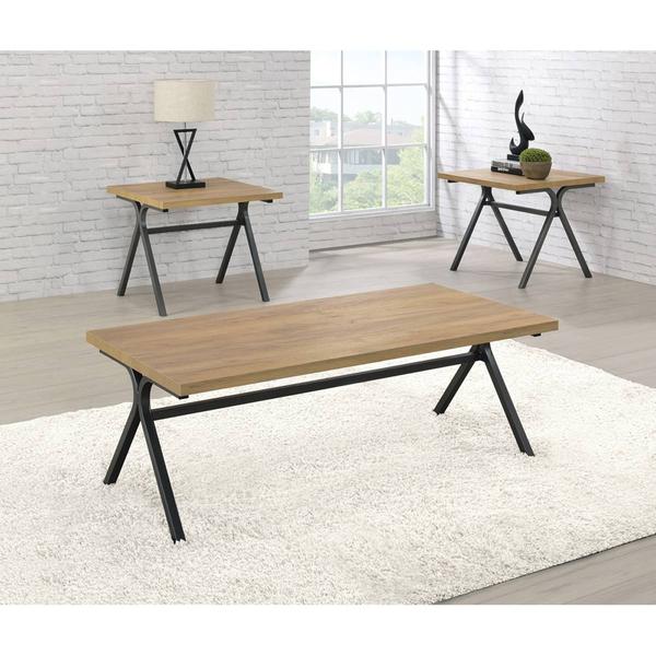 Coaster 3pc. Trestle Occasional Table Set - Golden Oak/Gunmetal
