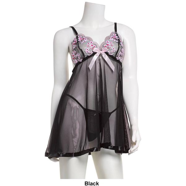 Womens Spree Intimates 2pc. Lace & Mesh Babydoll Set alternate view