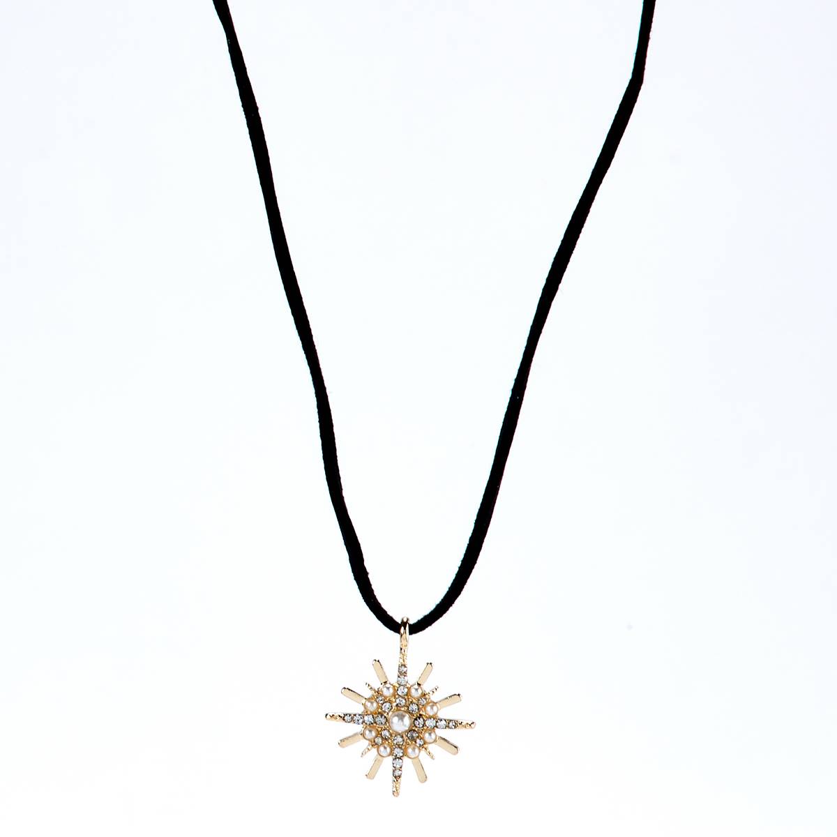 Ashley Black Cord & Gold-Tone Starburst Pendant Necklace