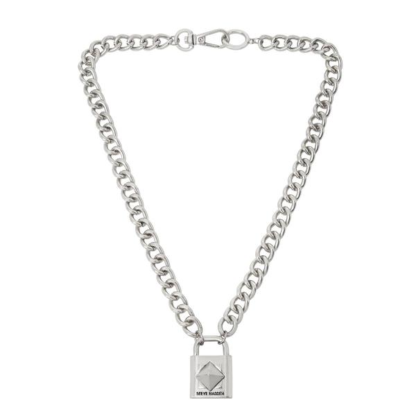 Steve Madden Silver Link Chain Necklace w/ Padlock Pendant