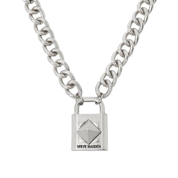 Steve Madden Silver Link Chain Necklace w/ Padlock Pendant alternate view
