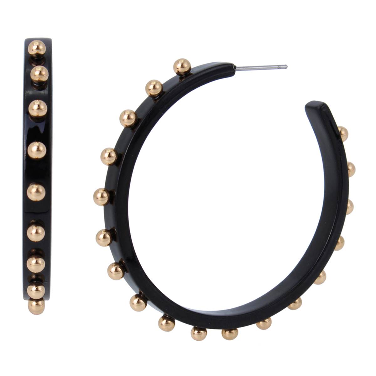 Steve Madden Resin Open Hoop Earrings W/ Metal Beads