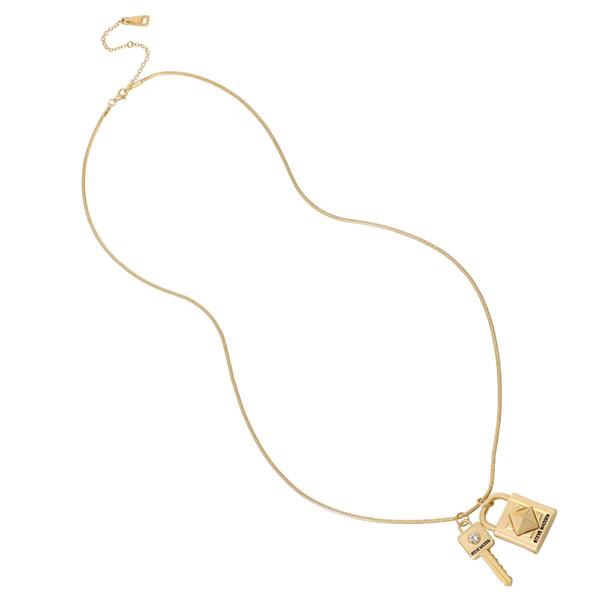 Steve Madden Snake Chain Necklace w/ Padlock & Key Pendants