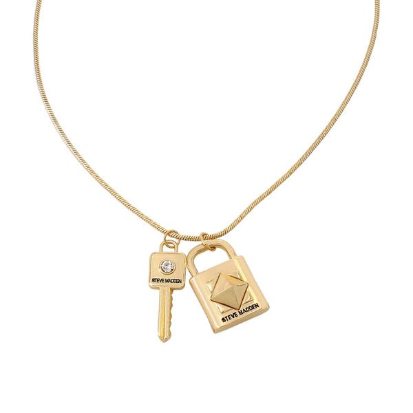 Steve Madden Snake Chain Necklace w/ Padlock & Key Pendants alternate view