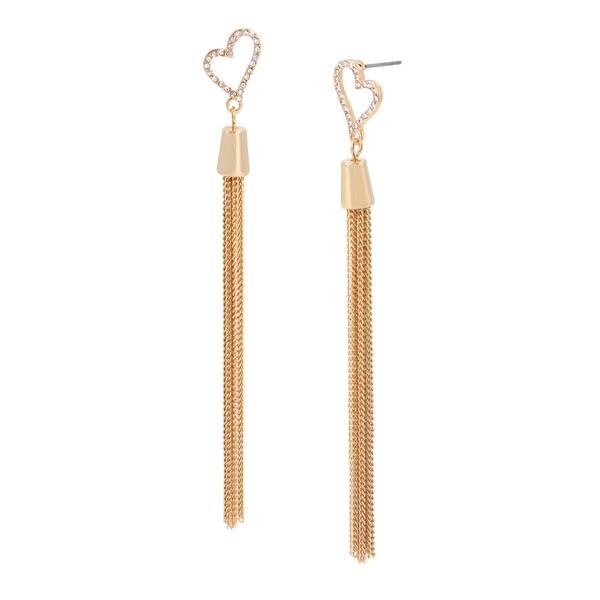 Steve Madden Heart Dangle Tassel Crystal Pave Earrings