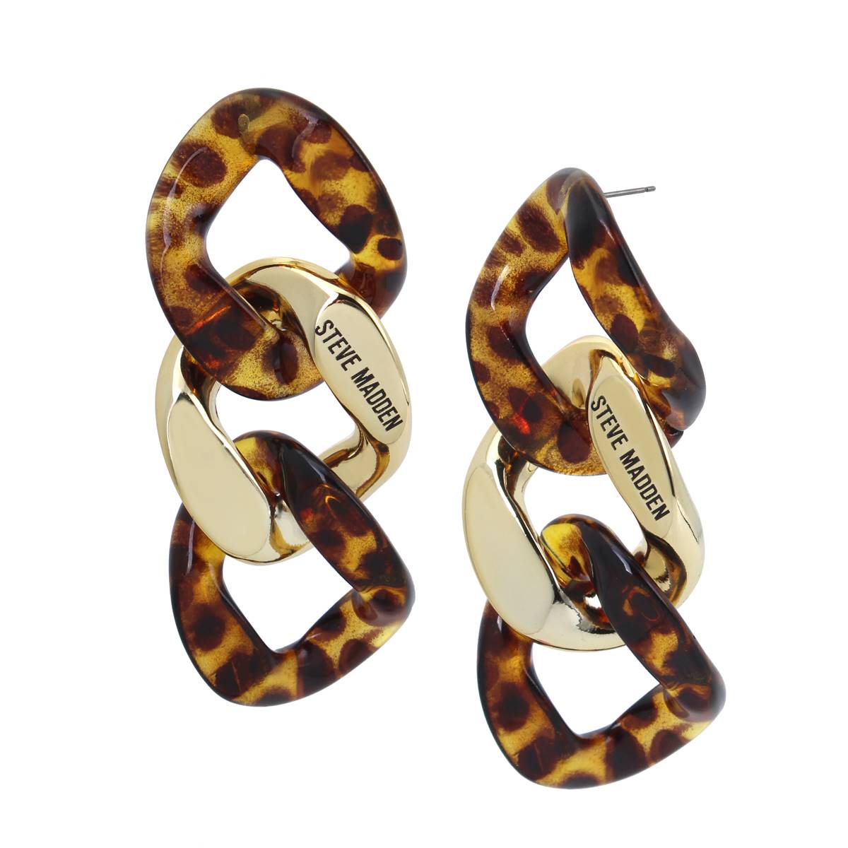 Steve Madden Tortoise & Gold Resin Link Drop Earrings