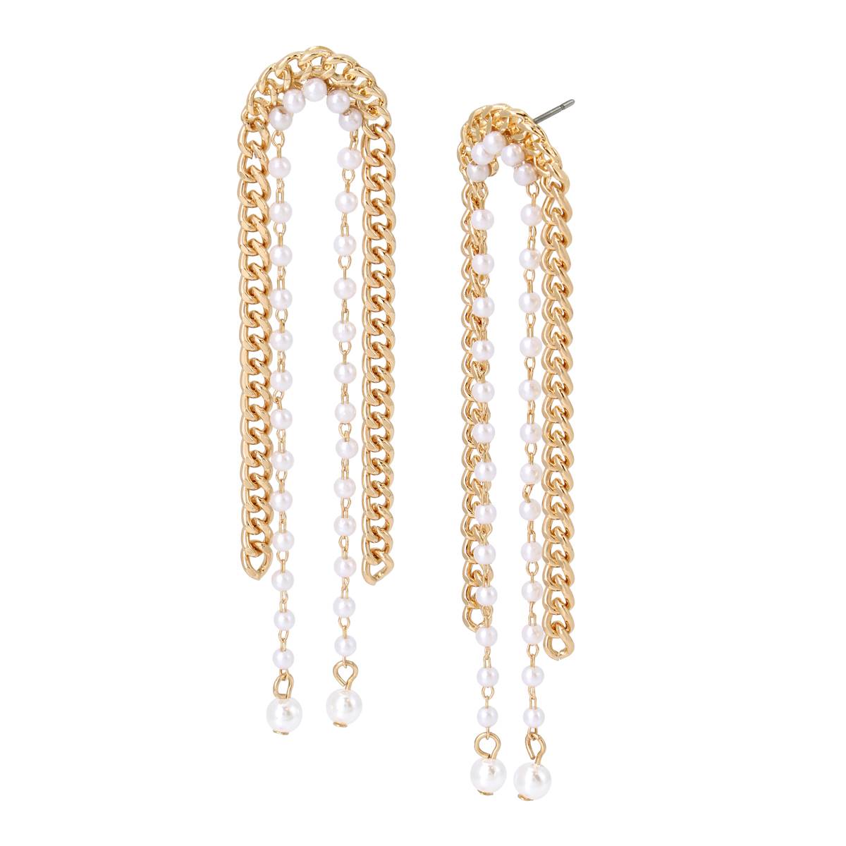 Steve Madden Chain & Faux Pearls Strand Waterfall Earrings