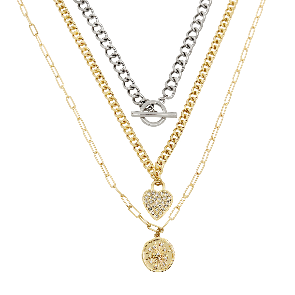 Steve Madden Heart & Coin Charms Layered Necklace