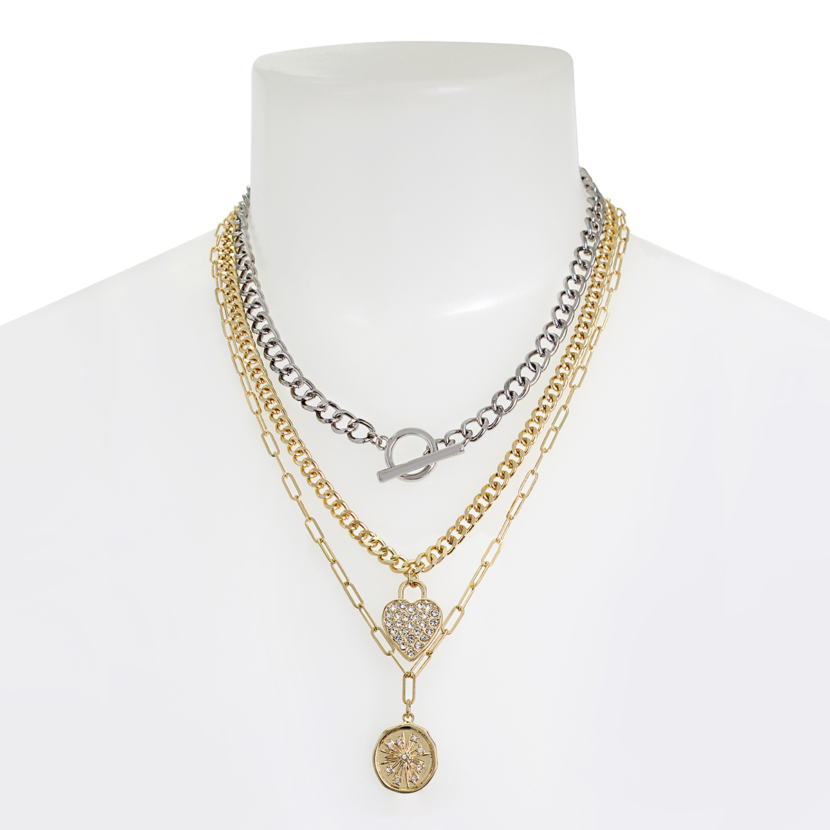 Steve Madden Heart & Coin Charms Layered Necklace