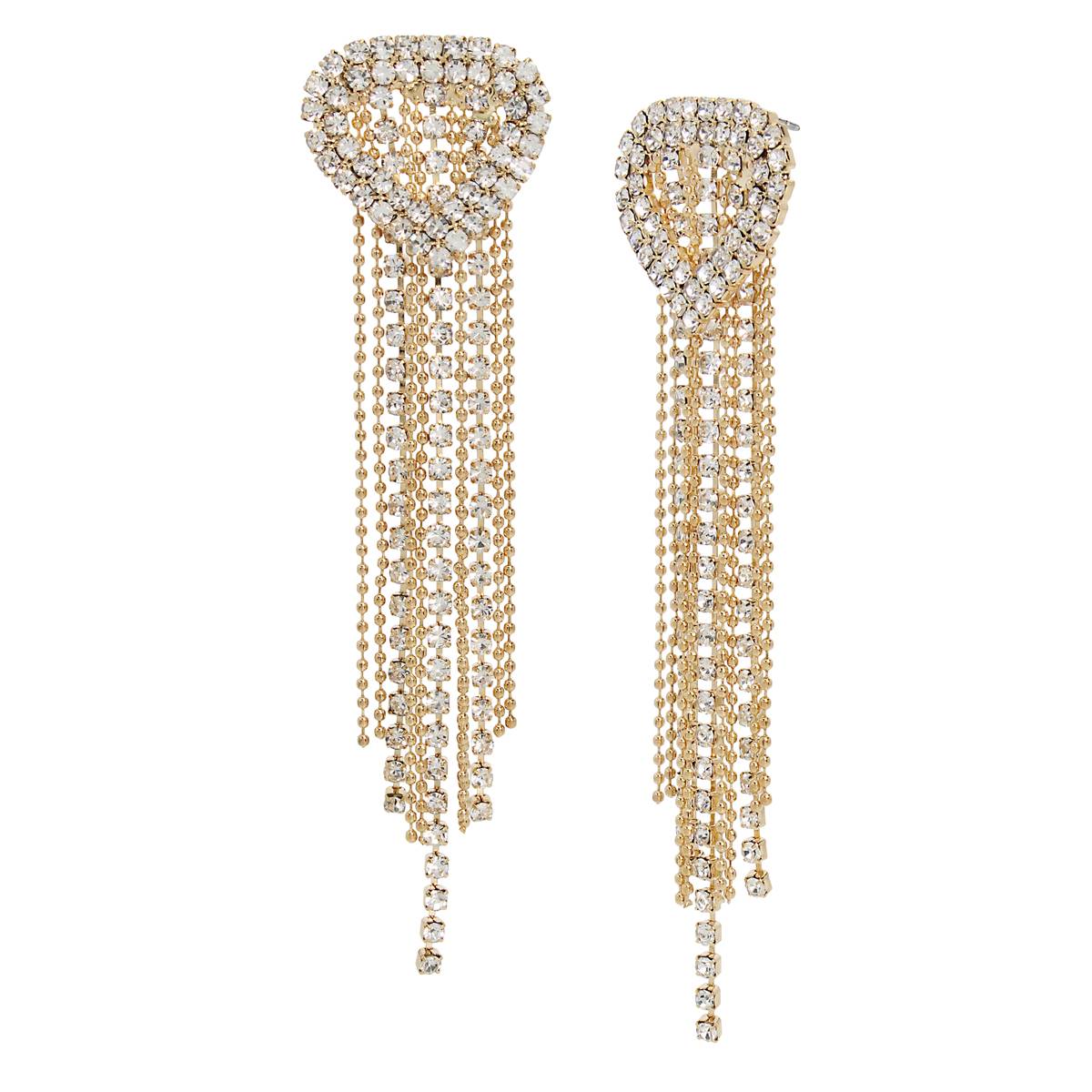 Steve Madden Heart & Rhinestone Fringe Chandelier Earrings