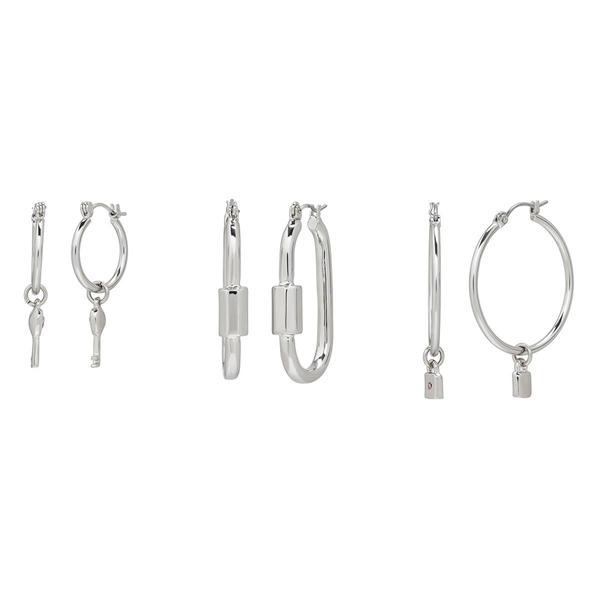 Steve Madden Garden Party Lock & Key Charm Hoop Earrings Set