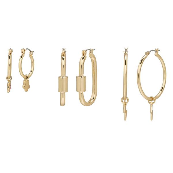Steve Madden Garden Party Flower & Lightning Bolt Hoop Earrings