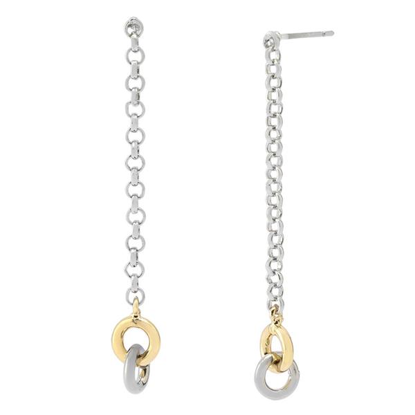 Steve Madden Two-Tone Interlocking Rings Linear Dangle Earrings