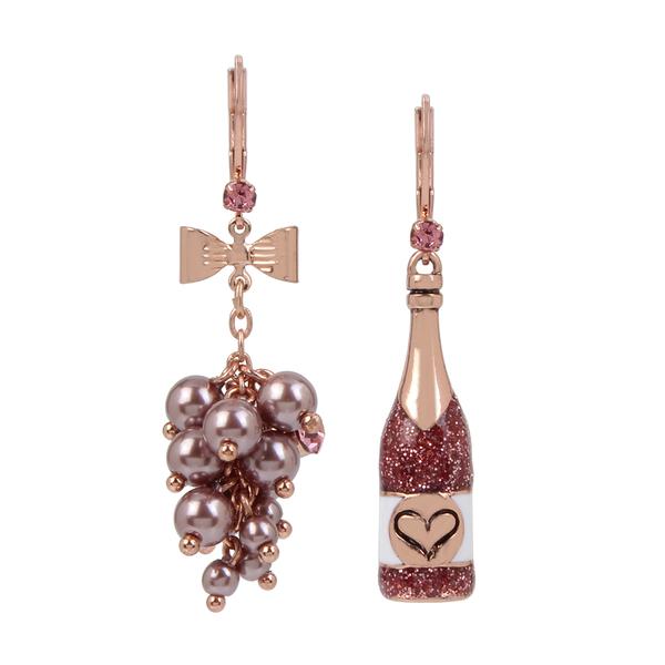 Betsey Johnson Rose Gold-Tone Mismatch Drop Earrings