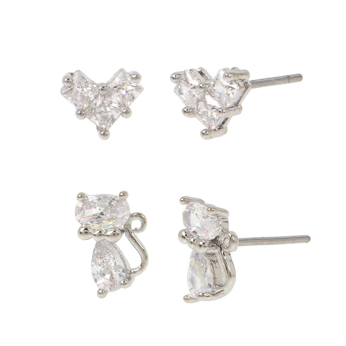 Betsey Johnson Set Of 2 CZ Cat & Bow Earrings