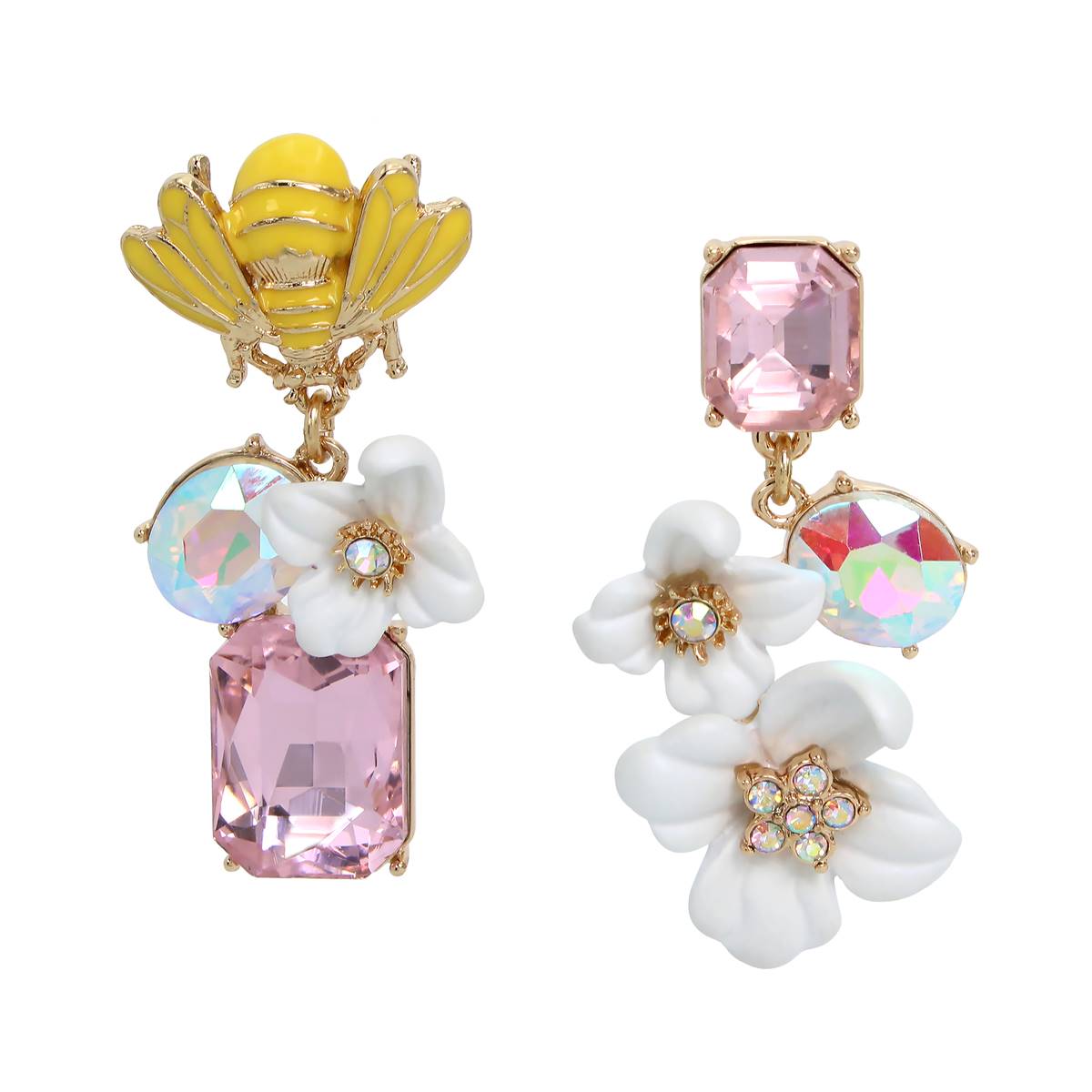 Betsey Johnson Mismatch Bee & Flower Drop Earrings