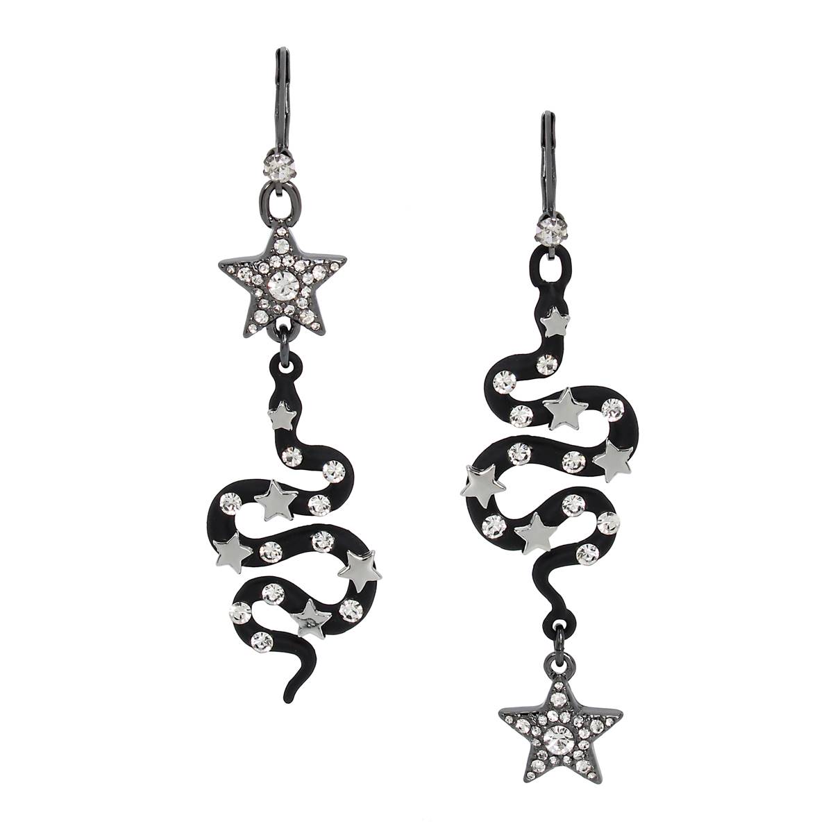 Betsey Johnson Snake W/Stars & Stones Mismatched Drop Earrings