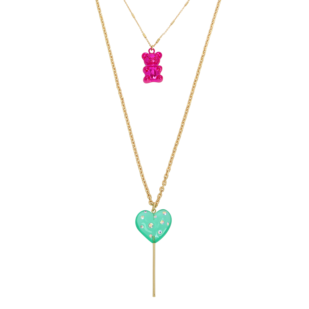 Betsey Johnson Mixed Chain Layered Necklace W/ Gummy Bear Pendant