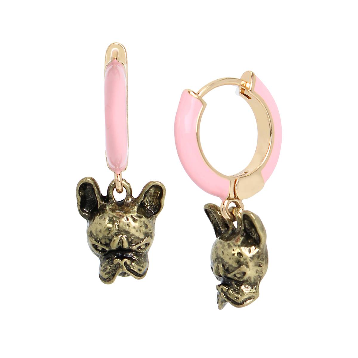 Betsey Johnson Dangling French Bulldog Charm Huggie Hoop Earrings