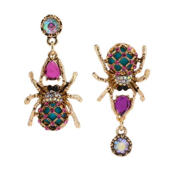Betsey Johnson Gold-Tone Spider Mismatched Drop Earrings