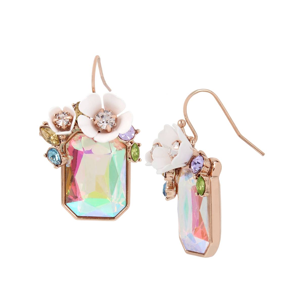 Betsey Johnson Iridescent Rectangle Stone Fishhook Earrings