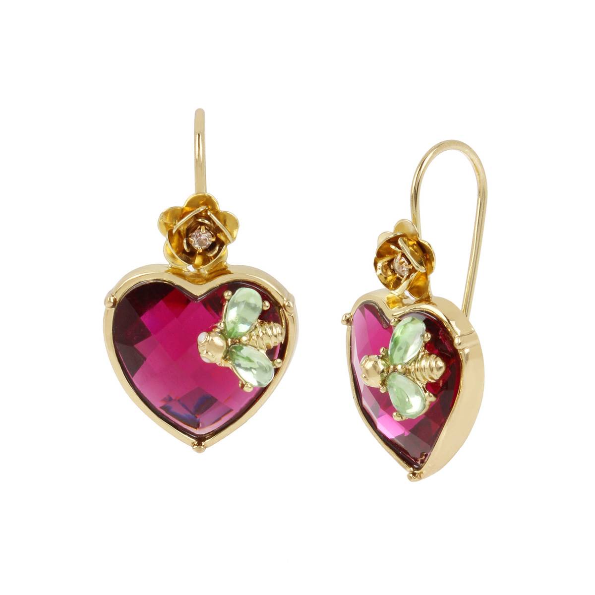 Betsey Johnson Stone Heart W/ Critter & Flower Dangle Earrings